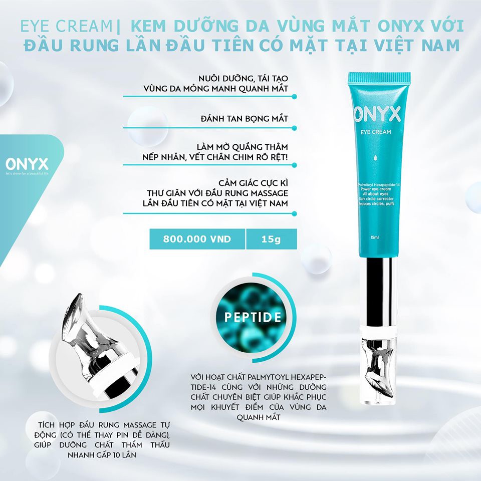 Kem Mắt ONYX Kèm Đầu Rung Massage Tự Động Giúp Giảm Quầng Thâm, Bọng Mắt, Và Nếp Nhăn ONYX Cosmetics Bảo Thy 15g