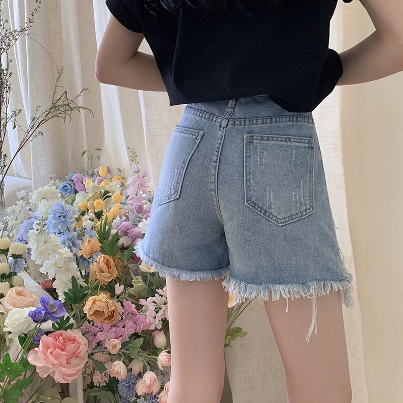 Quần Short Jeans Lưng Cao Phong Cách retro Cho Nữ