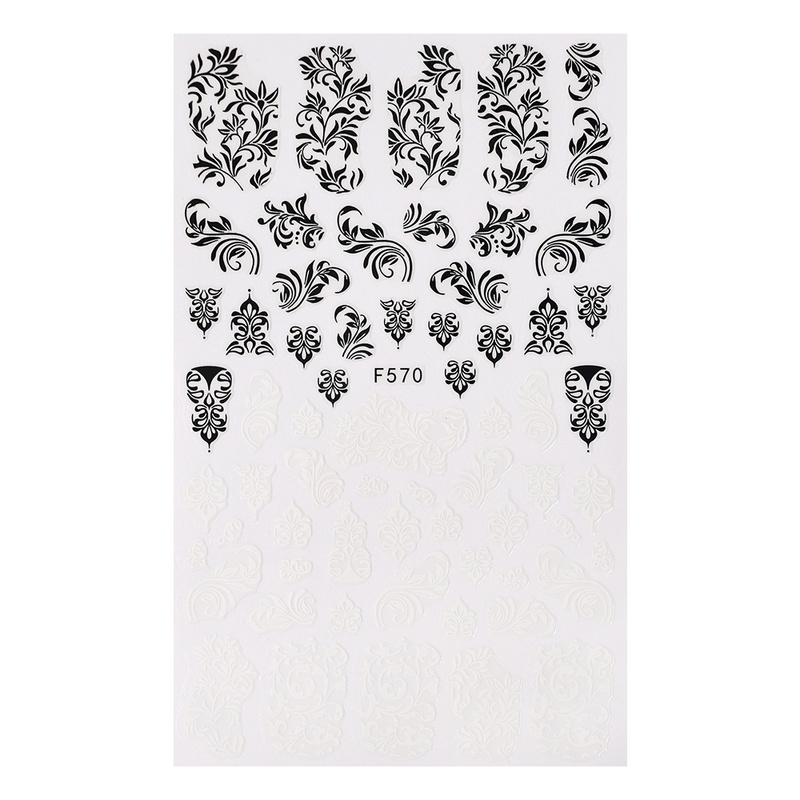 Miếng Dán Trang Trí Móng Tay Họa Tiết Hoa Lá Trắng Đen Đơn Giản DIY