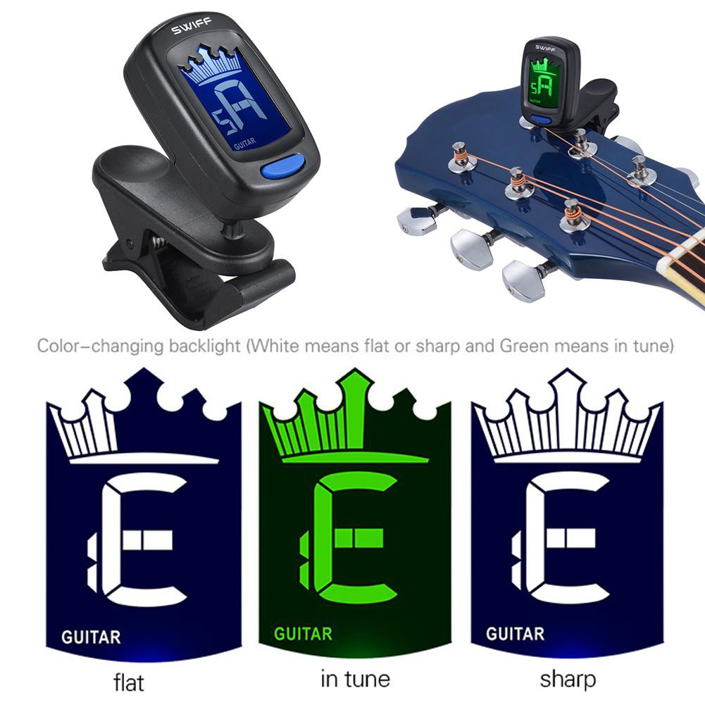 Clip-on Digital Crown LCD Tuner for Classic Folk Acoustic Guitar Chromatic Guitar Instrument