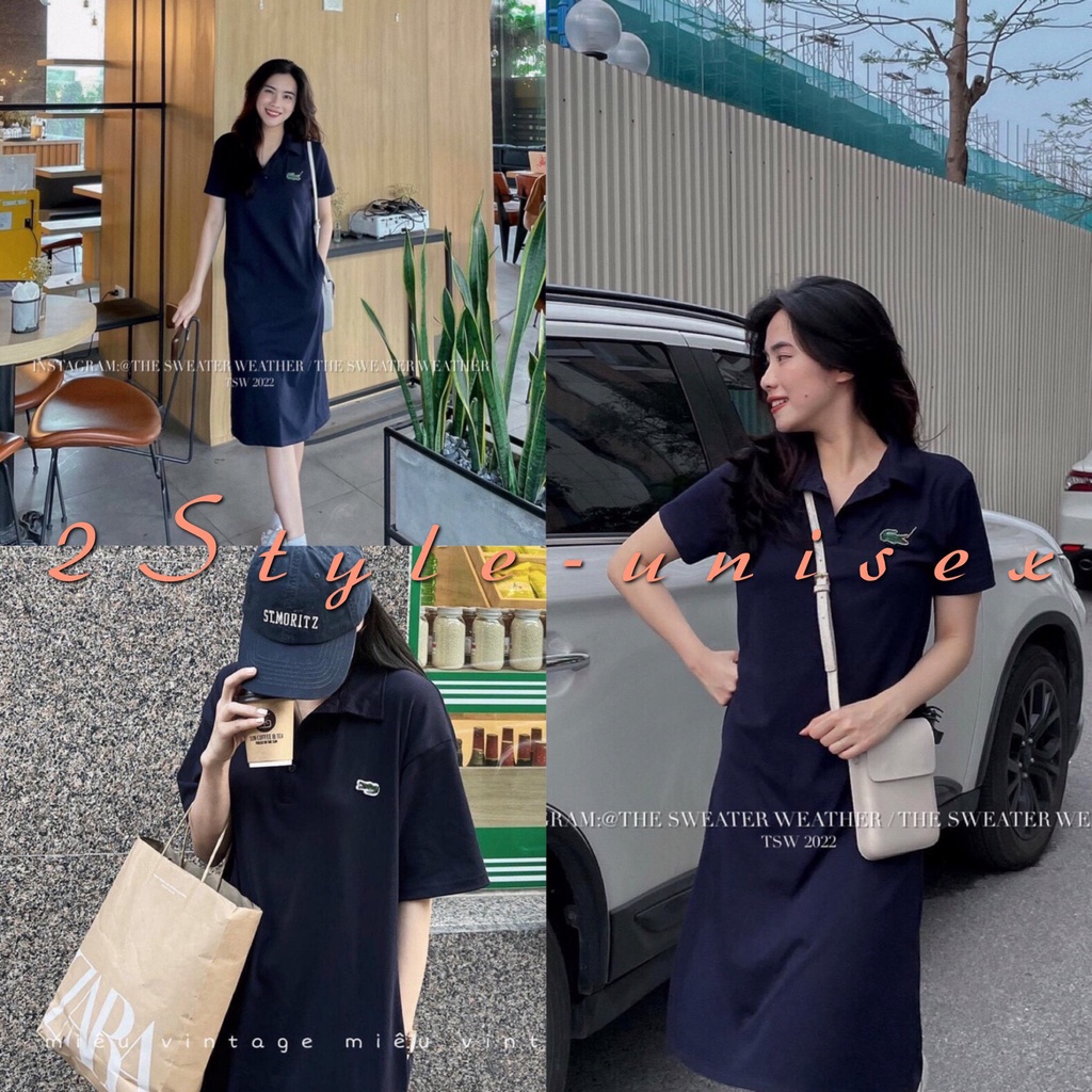 Váy Polo nữ cá sấu dáng suông dài/ Đầm nữ mặc đi chơi 2 màu xanh,đen phong cách Hàn quốc 2style-unisex