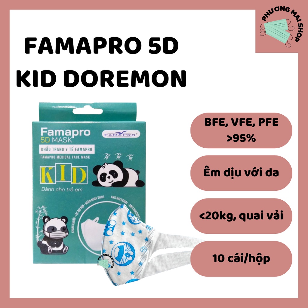 [5D KID] Khẩu Trang Y Tế Trẻ Em Kháng Khuẩn 3 lớp Famapro - Hộp 10 cái