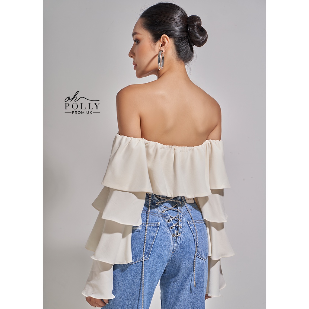 Oh Polly - Áo croptop trễ vai tay dài, kiểu tay phồng sexy