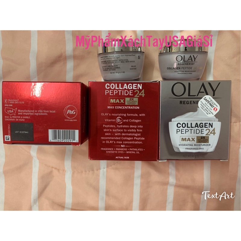 [HàngMỹ]Kem dưỡng ẩm chống lão hóa và tái tạo da Olay Regenerist 2X Collagen Peptide 24 MAX Hydrating Moisturizer 48g