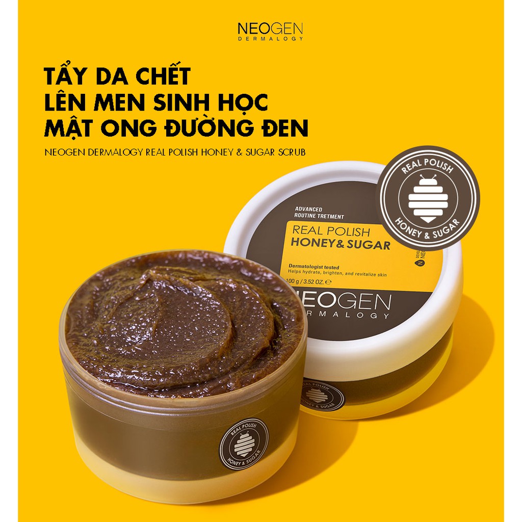 [Mã COSDAY giảm 50k đơn 250k] Tẩy Da Chết Lên Men Sinh Học Đường Đen Neogen Dermalogy Real Polish Honey&amp;Sugar Scrub 100g