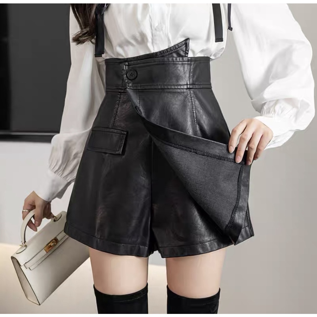 Chấn Váy Da Cao Cấp Chữ A  Vạt Lệch Cúc Chéo Dáng Ngắn Công Sở Ôm Body Hàn Quốc