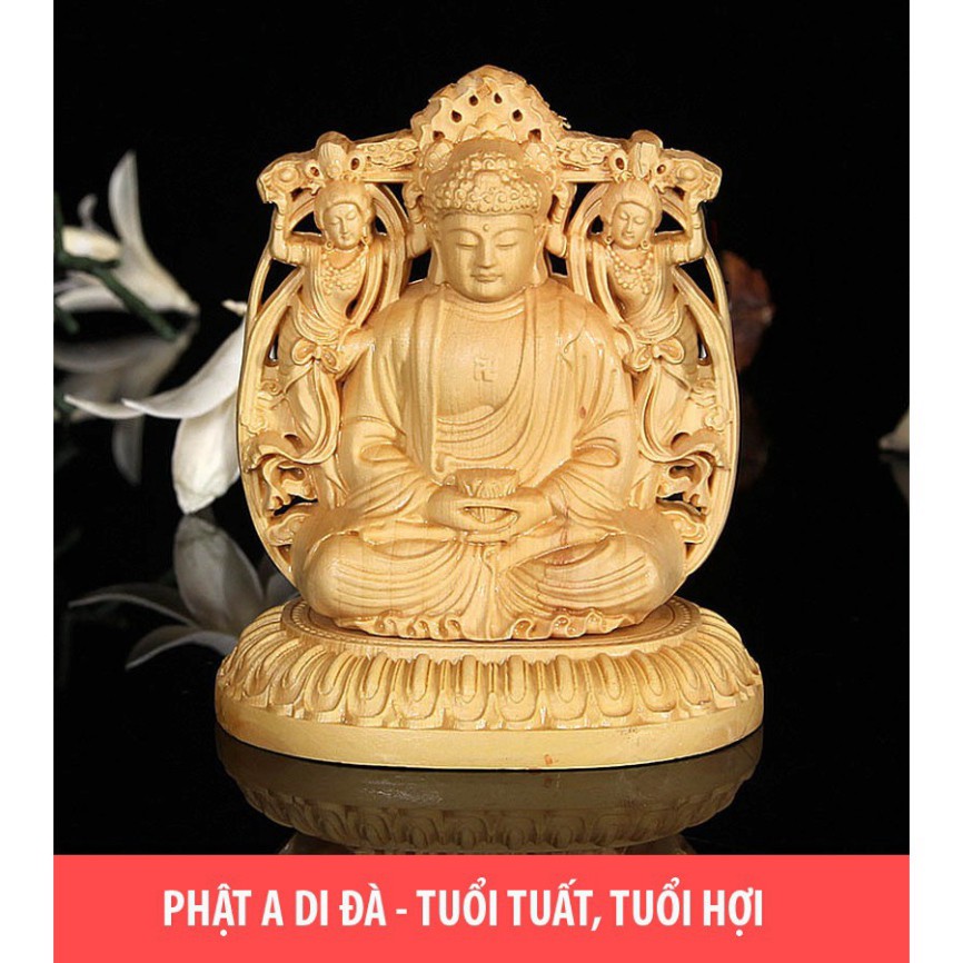 Tượng để xe ô tô phật A Di Đà bằng gỗ Hoàng Dương- tuổi Tuất,Hợi - CHẤT LƯỢNG HOÀN HẢO