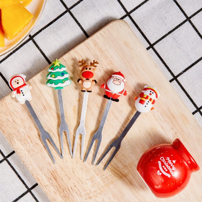 Nĩa ăn trái cây bằng sứ và silicone thiết kế hình ông già noel sáng tạo ngộ nghĩnh