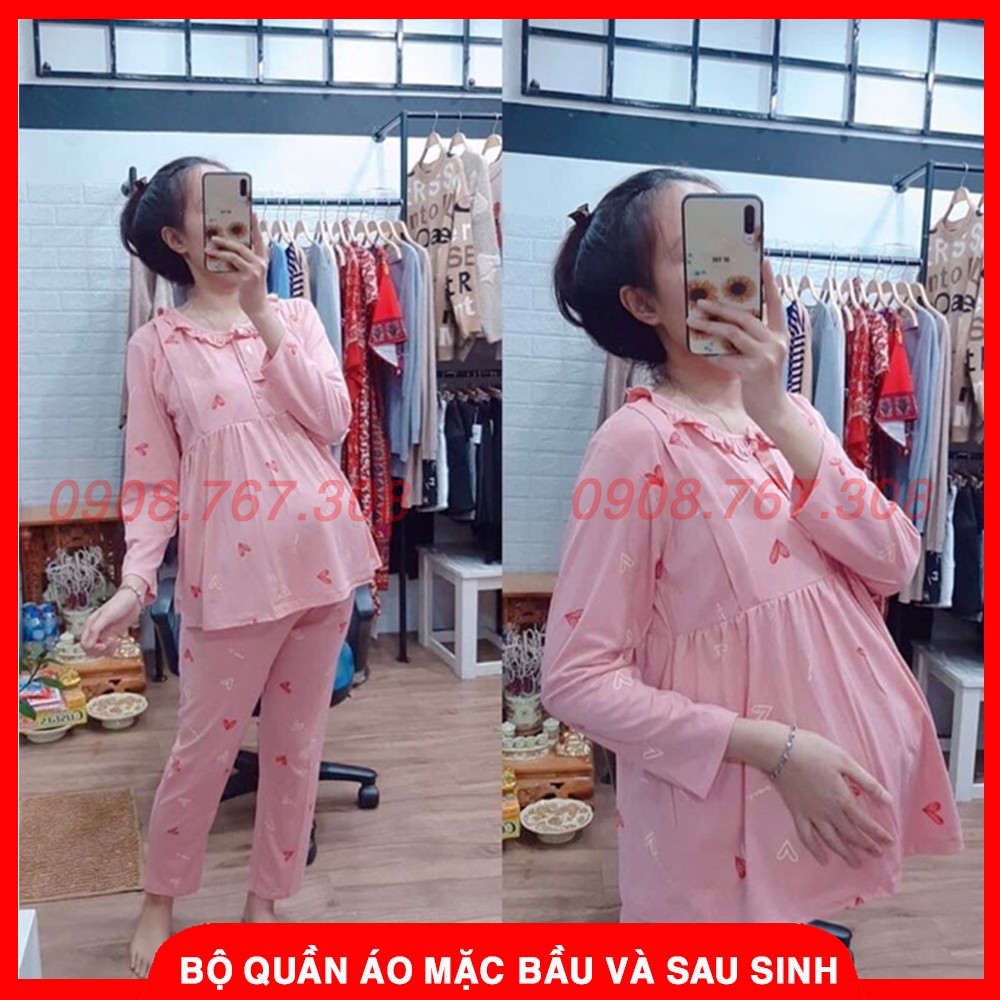 Bộ Quần Áo Mặc Bầu Và Sau Sinh Đẹp Cotton Có Khoá Ngực Cho Con Bú Tiện Lợi - BTT00523