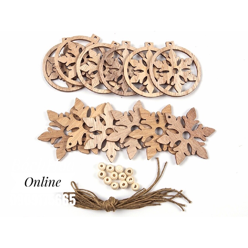 Set 12 Bông Tuyết Bằng Gỗ treo cây thông hoặc trang trí quà Noel/ Giáng sinh
