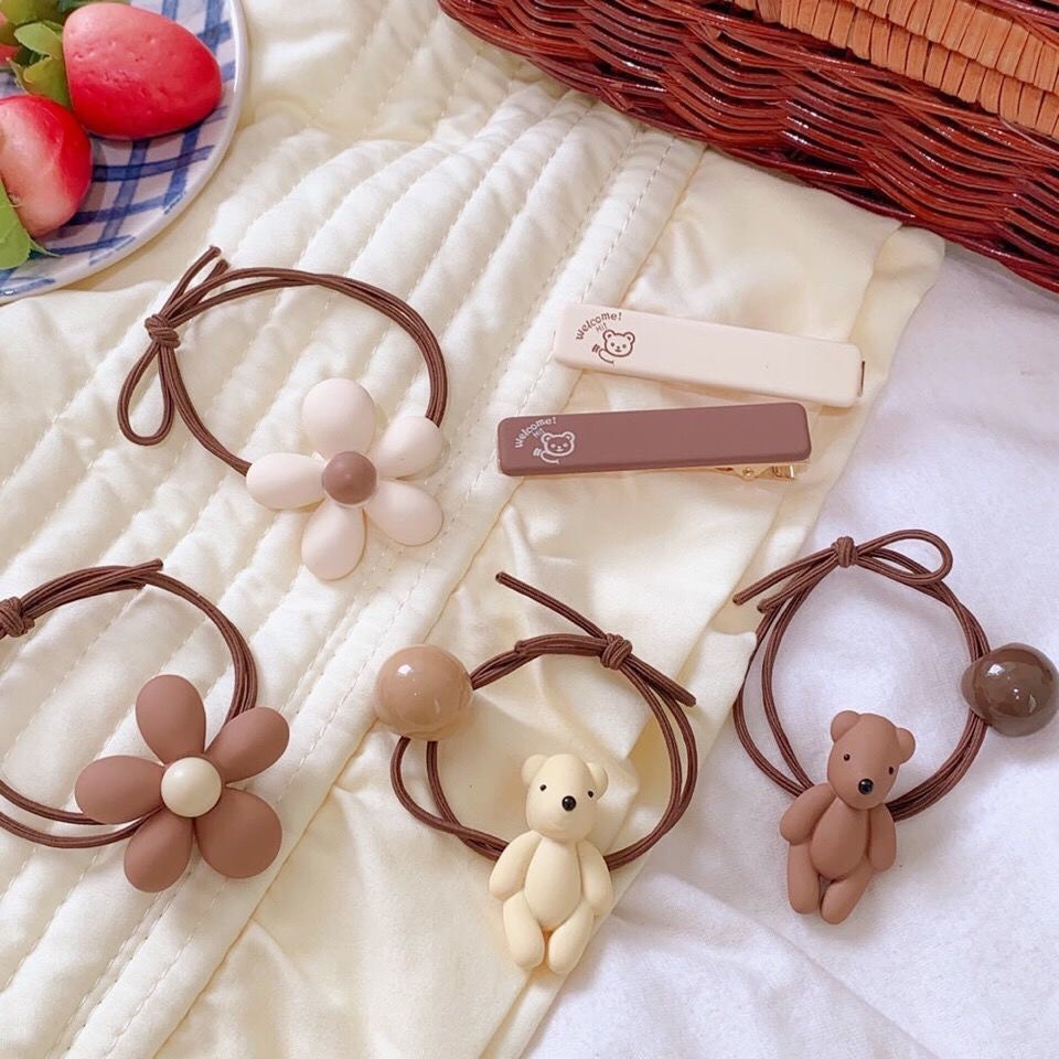 Cột tóc và kẹp tóc gấu teddy và hoa nhựa phong cách Hàn Quốc Mua Tất (muatatshop)