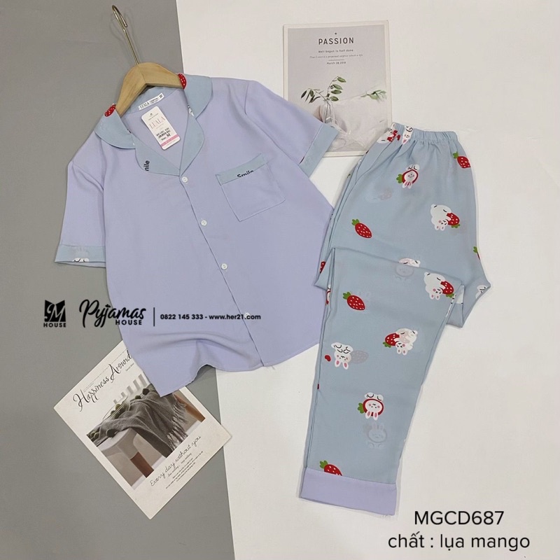 Bộ mặc nhà lụa mango mềm mát tay cộc quần dài