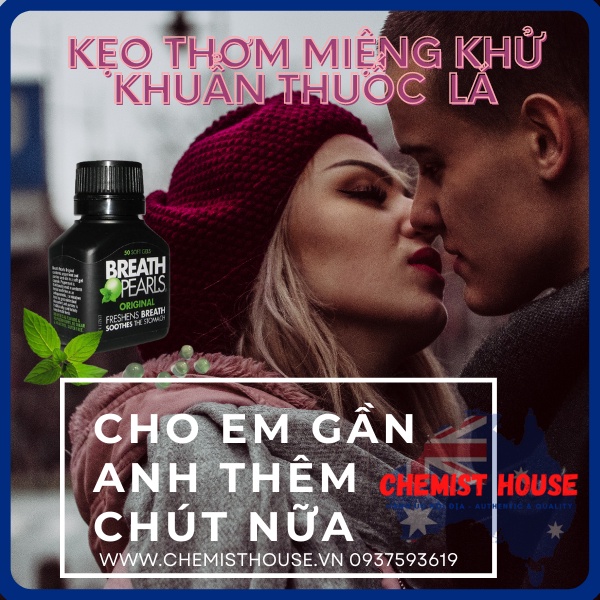 [Hàng chuẩn Úc] Kẹo thơm miệng khử mùi Breath Pearls chiết xuất bạc hà hạt mùi