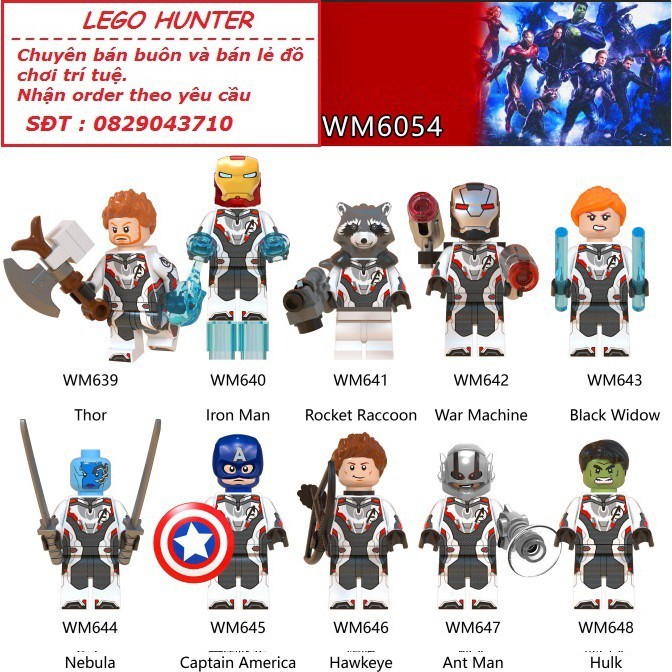 Lego Marvel minifigures Avenger 4 End Game Thor Captain America Rocket Raccon Ironman Black Widow hawkeye Nebula WM6054