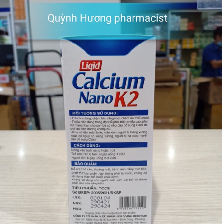 Viên Liqid Calcium Nano K2 lọ 30 viên chống loãng xương và ngăn ngừa thiếu canxi ở người cao tuổi.
