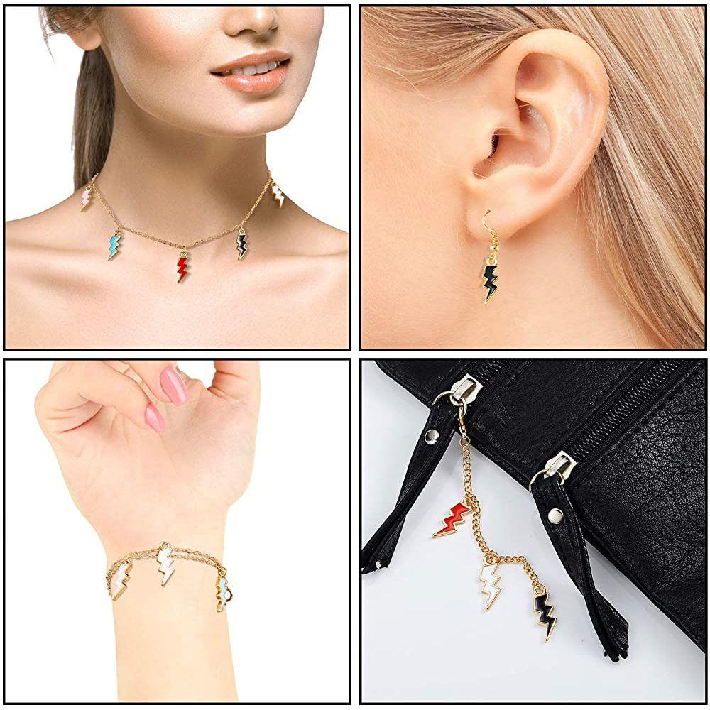 Set 10 Mặt Dây Chuyền Hình Tia Chớp Màu Kẹo Tráng Men DIY Charms