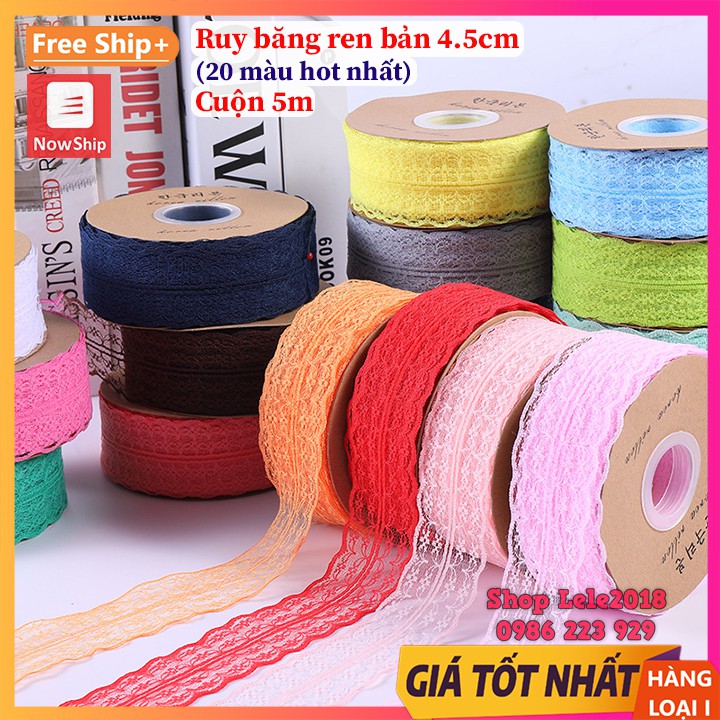 (Lẻ 5m &amp; 3m) Ruy băng ren lưới bản rộng 4.5cm ❤️20 màu❤️ ruy băng làm nơ, handmade