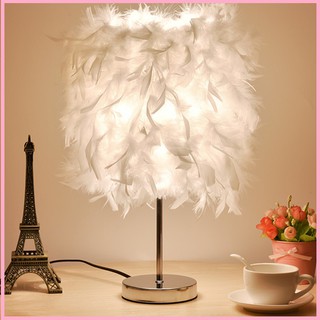 RE0012 Đèn ngủ lông vũ chân Inox - Đèn ngủ lông vũ trang trí - Đèn phùng ngủ
