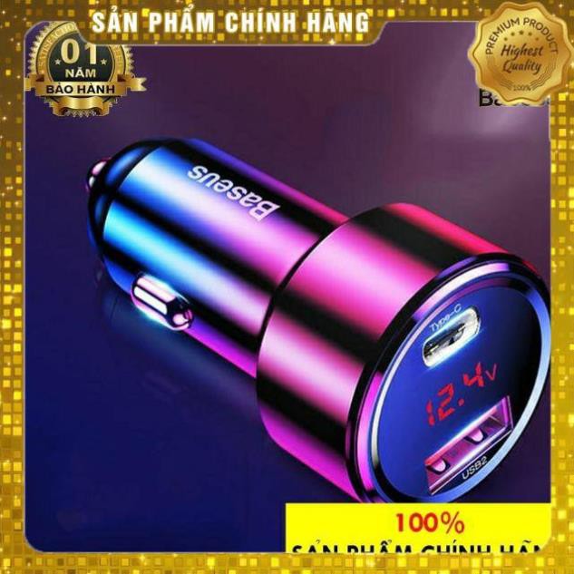 Củ sạc trên ô tô 45W sạc nhanh cổng usb + typeC PD hãng Baseus