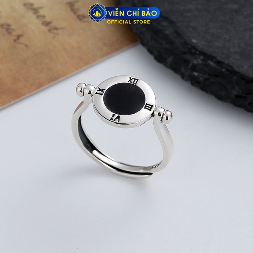 Nhẫn bạc nữ mặt đồng hồ đá đen chất liệu bạc Thái 925 thời trang nữ phụ kiện trang sức nữ Viễn Chí Bảo N000330