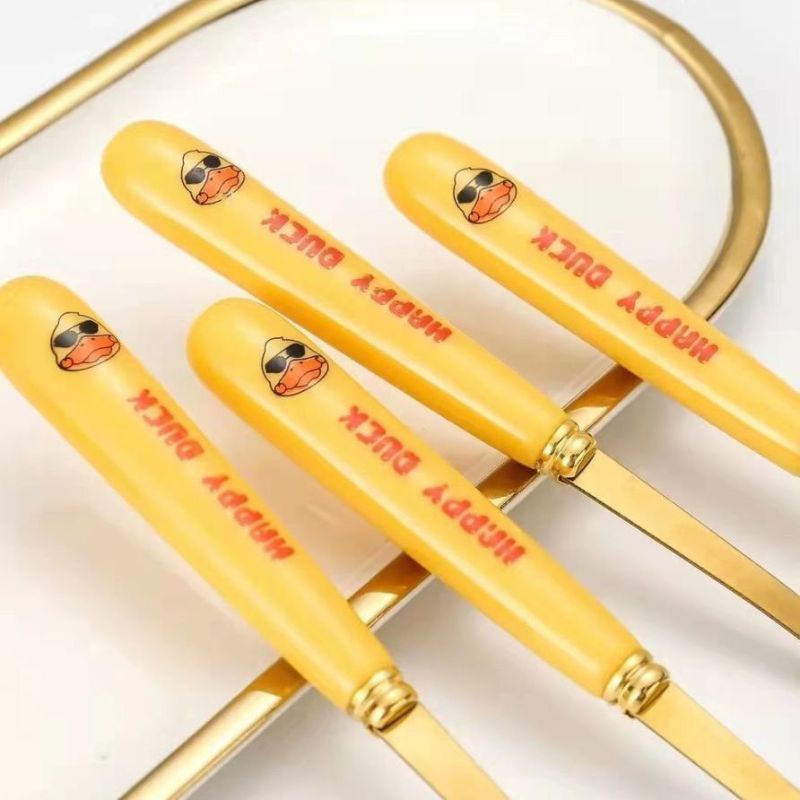 Bộ 6 thìa inox mạ vàng Duck cán dài muỗng ăn siêu dễ thương full hộp MIIBOOSHI D2.095