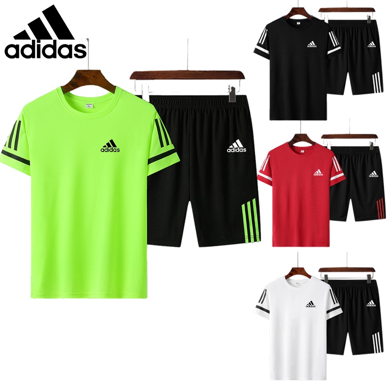 Adidas Set Đồ Thể Thao Áo Thun Cổ Tròn + Quần Short Thoáng Khí Nhanh Khô Size M-5XL Thời Trang Cho Nam