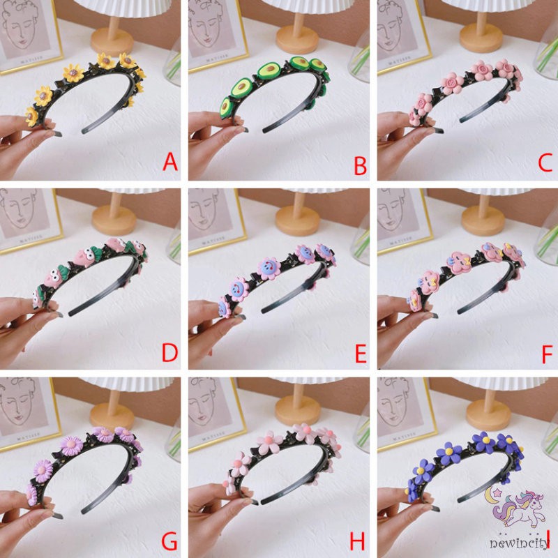 Băng đô cài tóc đính hoa và trái cây đáng yêu cho bé gái