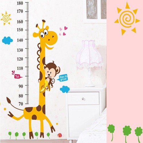 Decal dán tường thước đo khỉ và hươu cao cổ cho bé | BigBuy360 - bigbuy360.vn