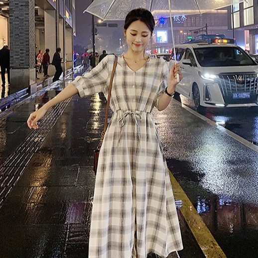 ⭐0412⭐Long skirt French wind bells checkered skirt | BigBuy360 - bigbuy360.vn