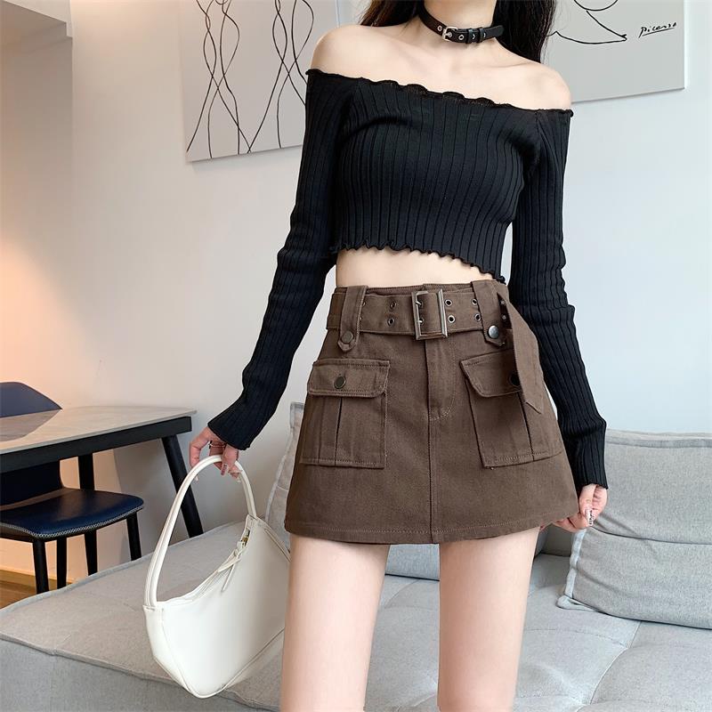 Quần giả váy miniskirt LEEVA phối túi hộp dây nịt cá tính phong cách cho nữ CV041