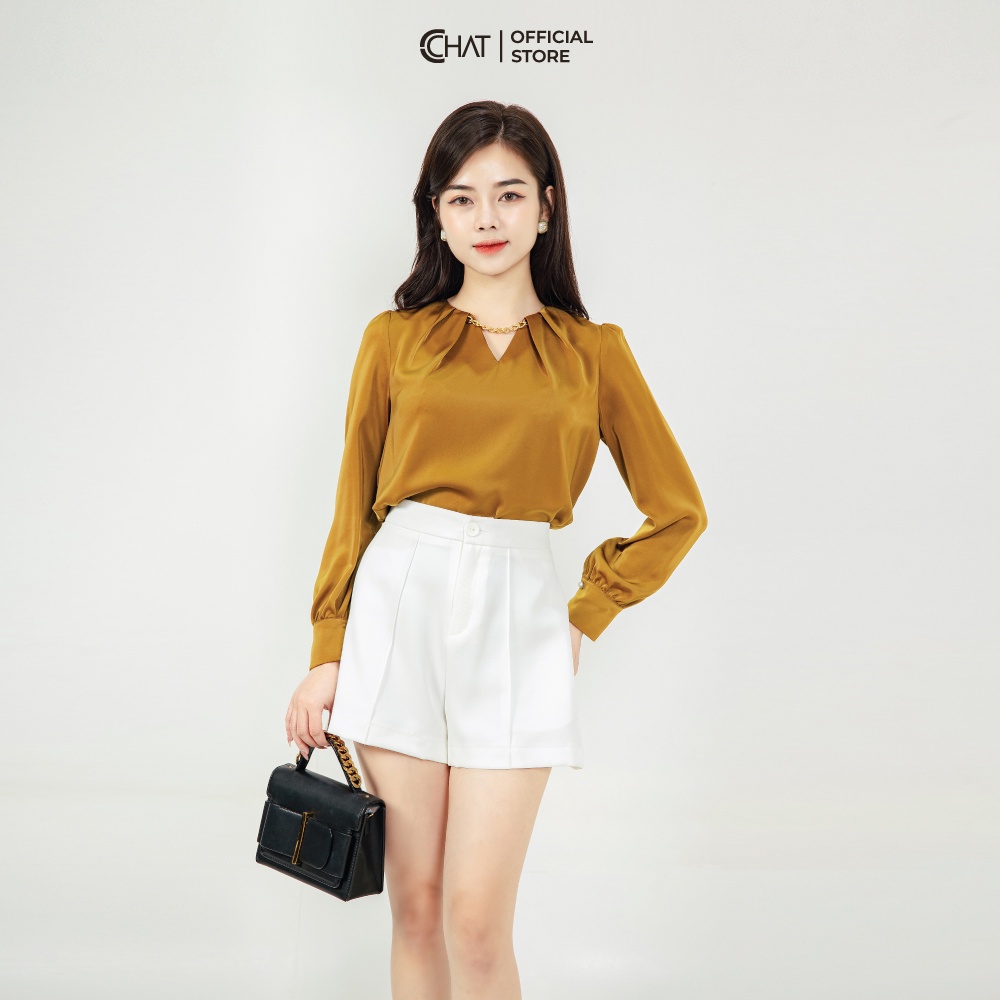 Áo xếp ly cổ V phối xích CCHAT
