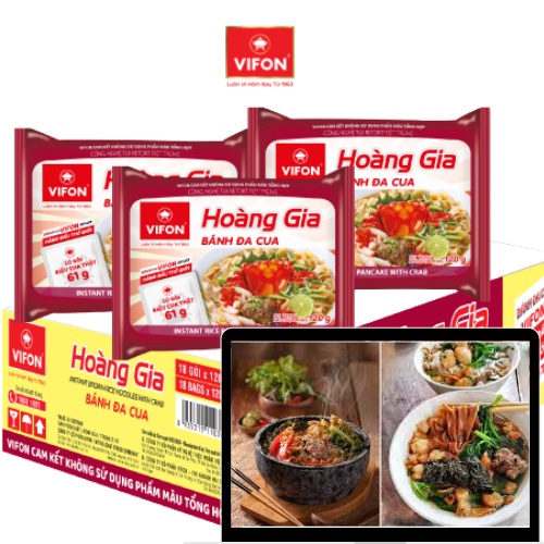 Thùng 18 Bánh Đa Cua VIFON Hoàng Gia có gói riêu cua / không có gói riêu cua (120gr / 65gr)