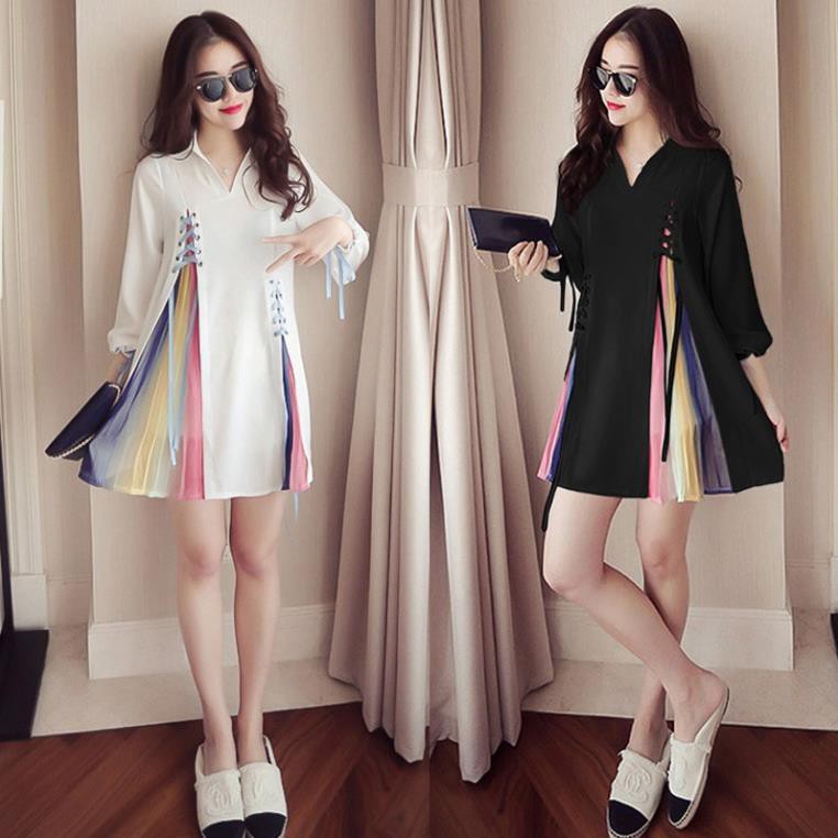 Đẹp Như Hình - Đầm big size quảng châu suông xẻ 2 vạt đan dây phối voan nhiều màu D907 ( D42 )