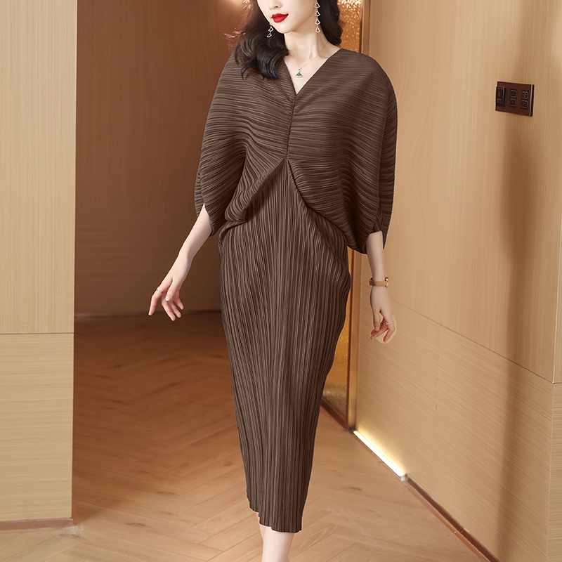 Hàng Có Sẵn Đầm Xếp Ly Cánh Dơi Plus Size Cho Nữ