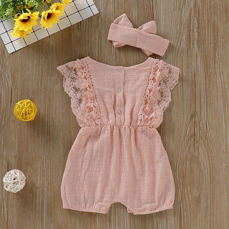 Bộ Jumpsuit Bé Gái Mùa Hè - Đáp Ren Vải Đũi Cho Bé 3 - 9 tháng