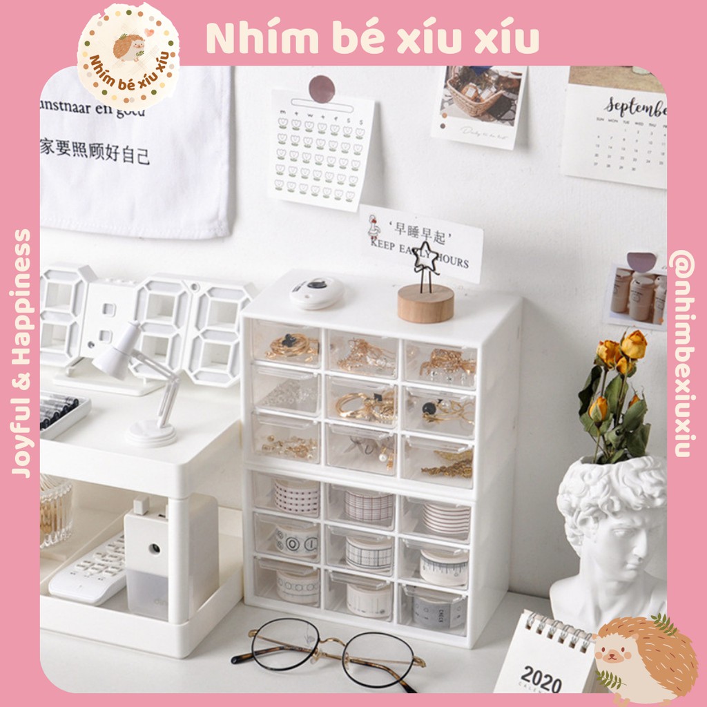 Tủ nhựa 9 ngăn hộp nhựa mini đựng đồ trang sức phụ kiện sang chảnh VT138