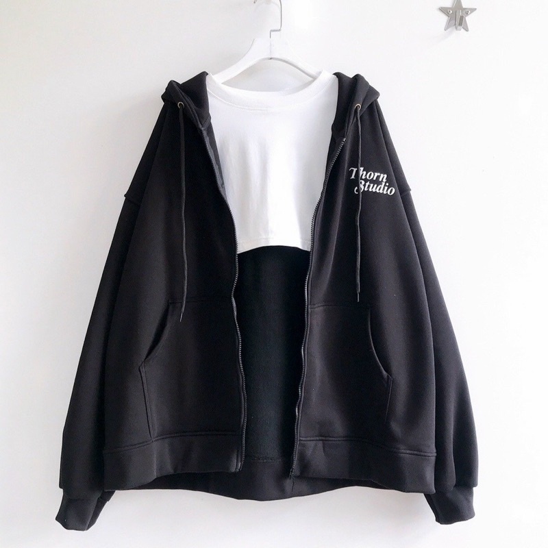 Áo khoác nỉ zip nam nữ form rộng YOUNG, nỉ ngoại dày dặn freesize