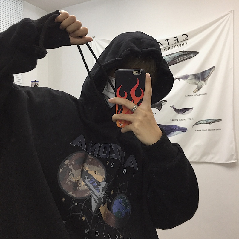 Áo hoodie nam oversize vũ trụ, Áo hoodie nam form rộng unisex có mũ màu đen thời trang hàn quốc hot trend 2021 | BigBuy360 - bigbuy360.vn