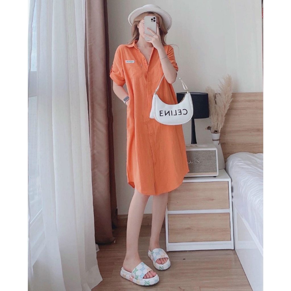 Váy bầu đầm bầu dáng dài sơ mi thời trang thiết kế công sở xinh xắn M572 mặc đi làm đi chơi thoải mái Mom and Baby