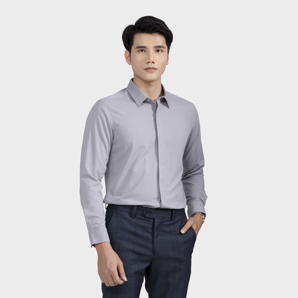 Áo sơ mi nam dài tay ARISTINO màu xám tinh tế, dệt từ sợi tre thiên nhiên thoáng mát, thoải mái ALS10402