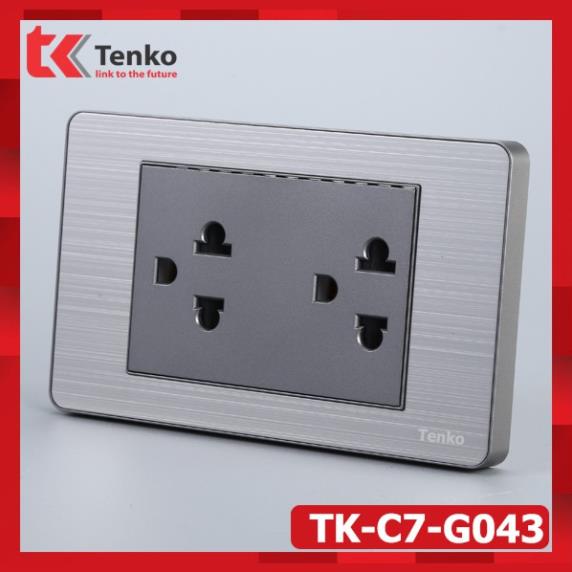 Ổ Cắm Điện Đôi 3 Chấu Âm Tường Bo Viền Màu Xám Mặt Hợp Kim Thương Hiệu Nhật Bản Tenko TK-C7-043