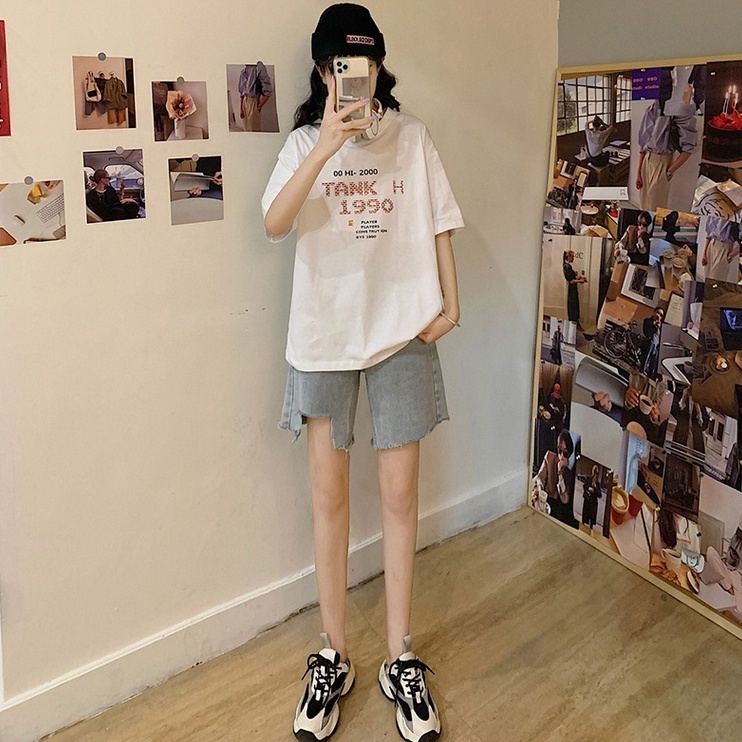 Áo Thun Ngắn Tay Dáng Rộng In Chữ Cá Tính Dễ Phối Đồ