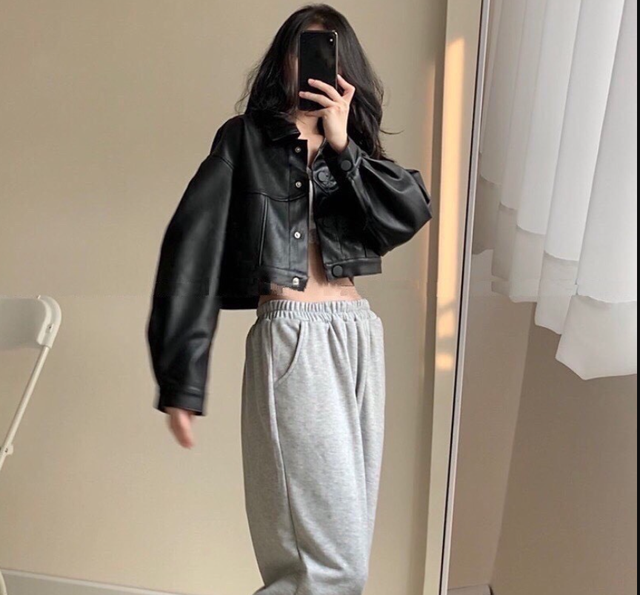 [Mã 12FASHIONSALE1 giảm 10K đơn 50K] Áo khoác da 🌸FREESHIP🌸 Áo khoác da nữ croptop basic siêu ngầu màu đen over size