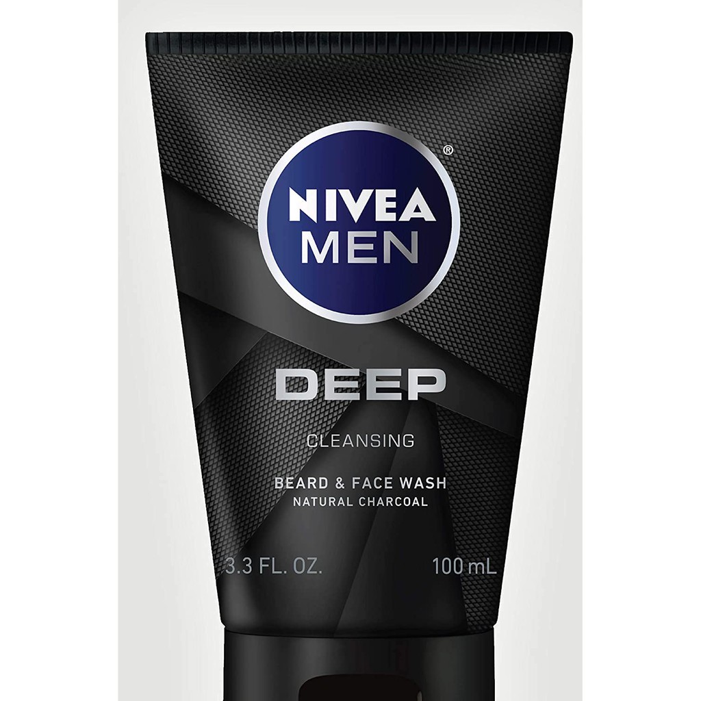 Gel rửa mặt & râu sạch sâu cho nam giới NIVEA Men DEEP Cleansing Beard & Face Wash With Natural Charcoal to Deeply Clean