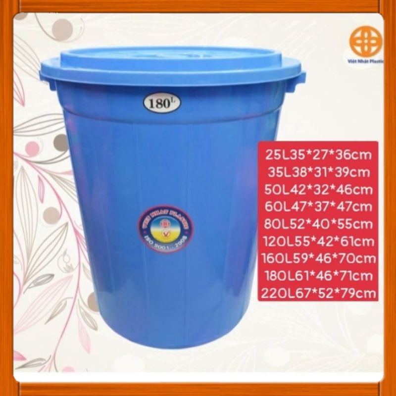 THÙNG NHỰA TRÒN CÓ NẮP ĐẬY VIỆT NHẬT CÁC CỠ 25L/35L/50L/60L