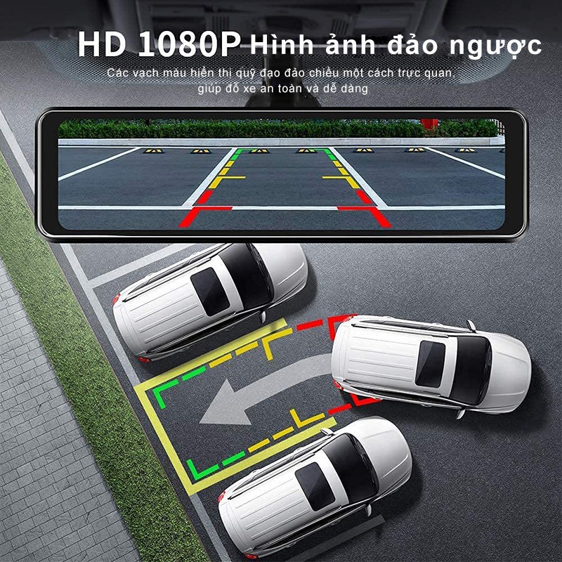 Ghi hình 2K gương lái cho ô tô, điều khiển bằng giọng nói, màn hình cảm ứng 12 inch IPS full, nhìn ban đêm | BigBuy360 - bigbuy360.vn