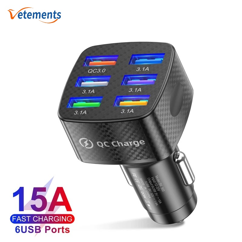 Tẩu Sạc Điện Thoại 6 Cổng USB Cho Xe Hơi