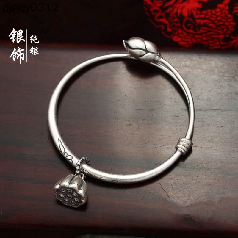 Vòng Tay Bạc s990 Mặt Hoa Sen Thời Trang Thanh Lịch