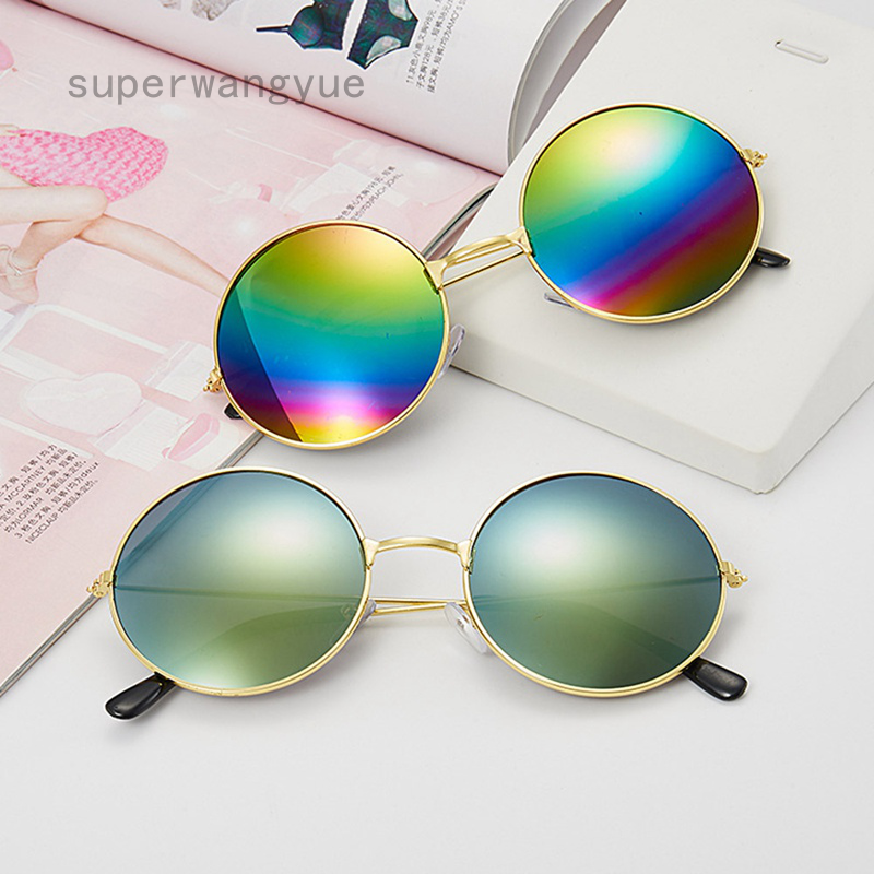 Kính Mát Tráng Gương Gọng Kim Loại Tròn Phong Cách Retro