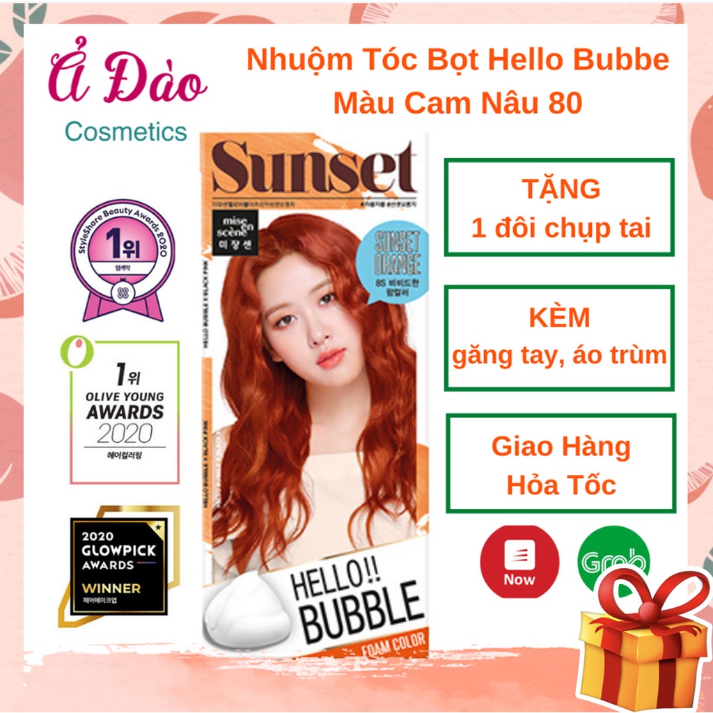 Thuốc nhuộm tóc BlackPink màu cam nâu Sunset Orange / Thuốc Nhuộm Tóc Hello Bubble Tại Nhà Dạng Bọt Mise En 8S